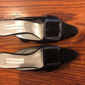 SFA kitten heel black suede mules